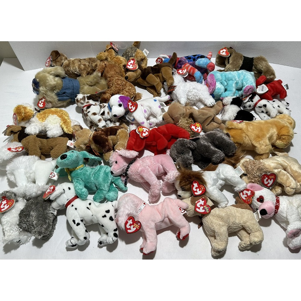TY Beanie Babies Lot Of 30 Bones Puppy Dog Lot Doggies Pug Basset hound W Tag‎